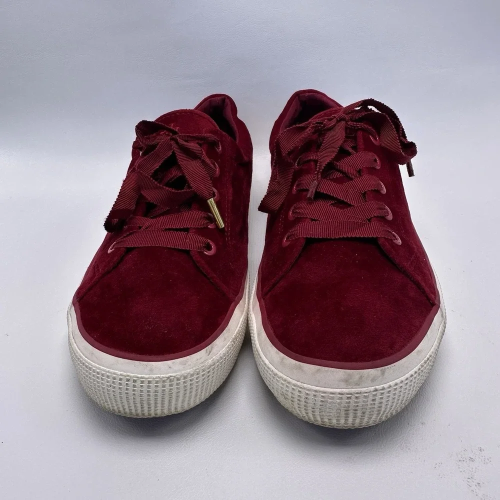 LRL Ralph Lauren JOLIE‎ Red Velvet Sneakers low Top Lace Up Women's Sz 8.5 B